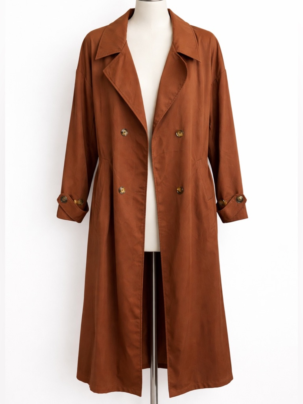 Women's Double-Breasted Trench Coat in Rust Brown